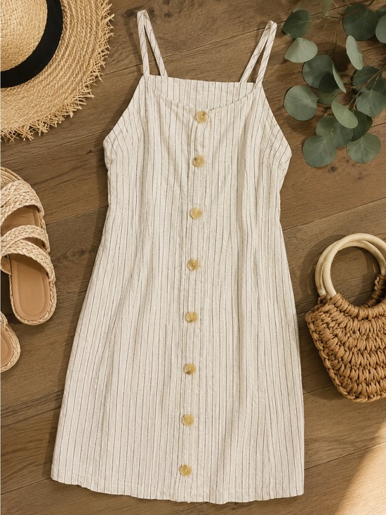 Monteau Los Angeles Dresses & Skirts - Monteau Los Angeles Linen Blend Striped Button Front Mini Dress Size Small